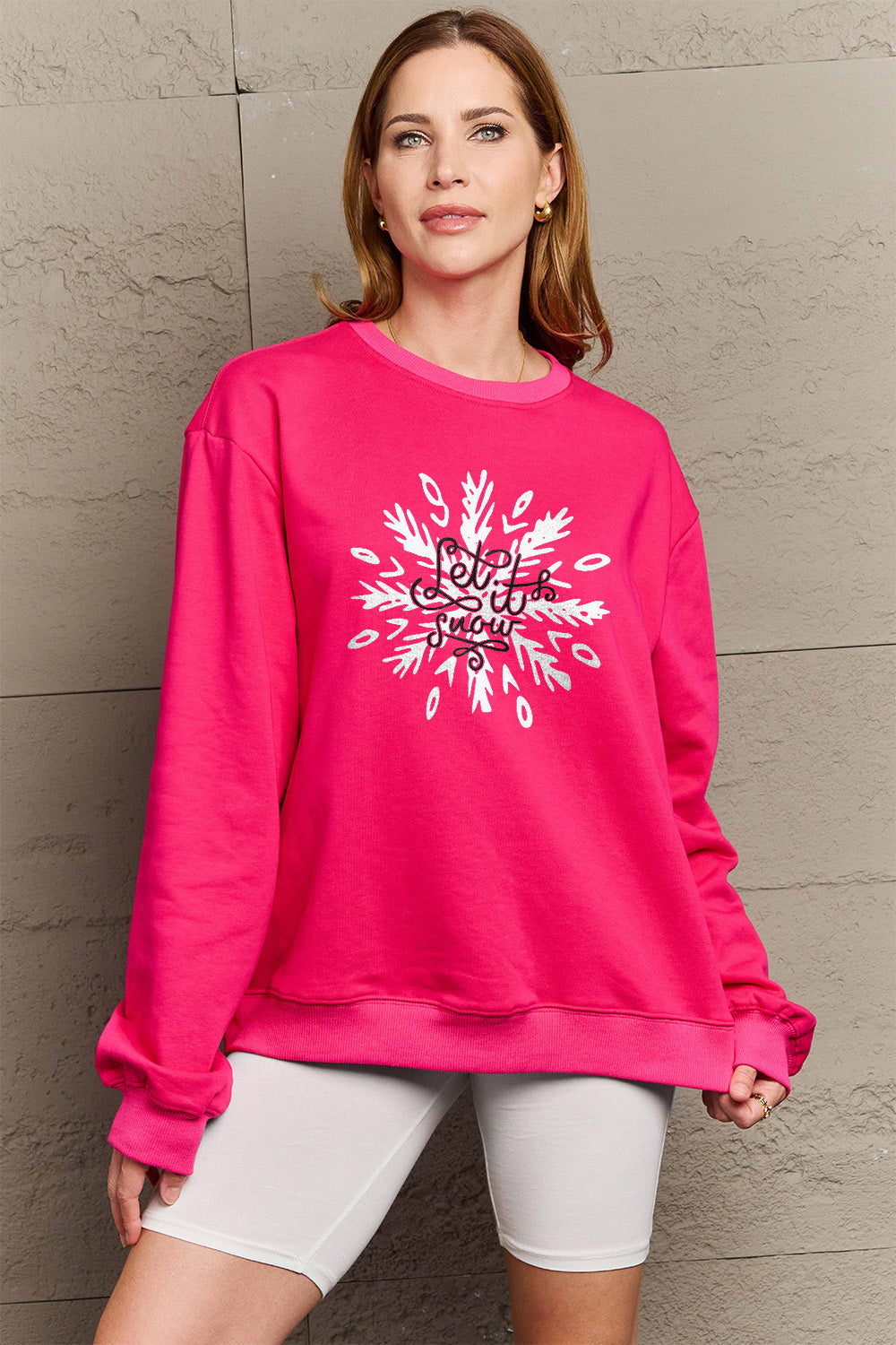 SIMPLY LOVE Full Size "LET IT SNOW" Long Sleeve Christmas Sweatshirt