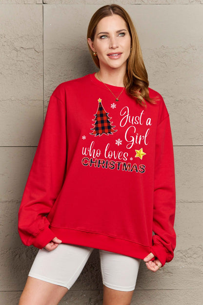 SIMPLY LOVE " Just a girl who loves Christmas" Full Size Graphic Sweatshirt