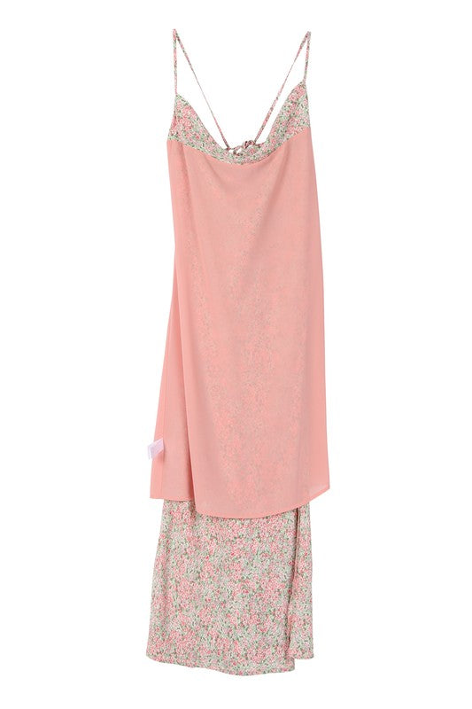 LILOU Casual Floral Print Dress with Cowl Neck & Open Back - SL summer dress