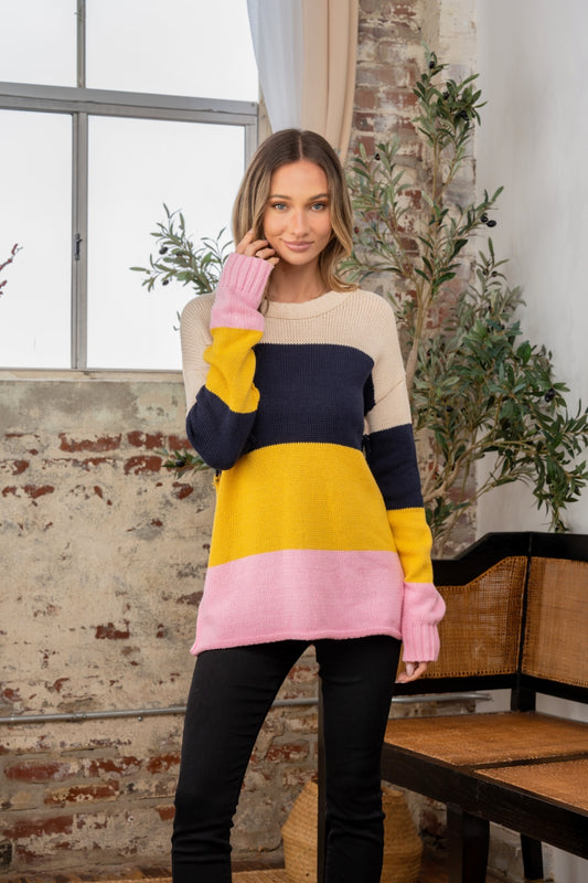 SEW IN LOVE Full Size Color Block Exposed Seam Sweater