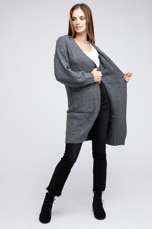 BIBI Twist Knitted Open Front Cardigan with Pockets