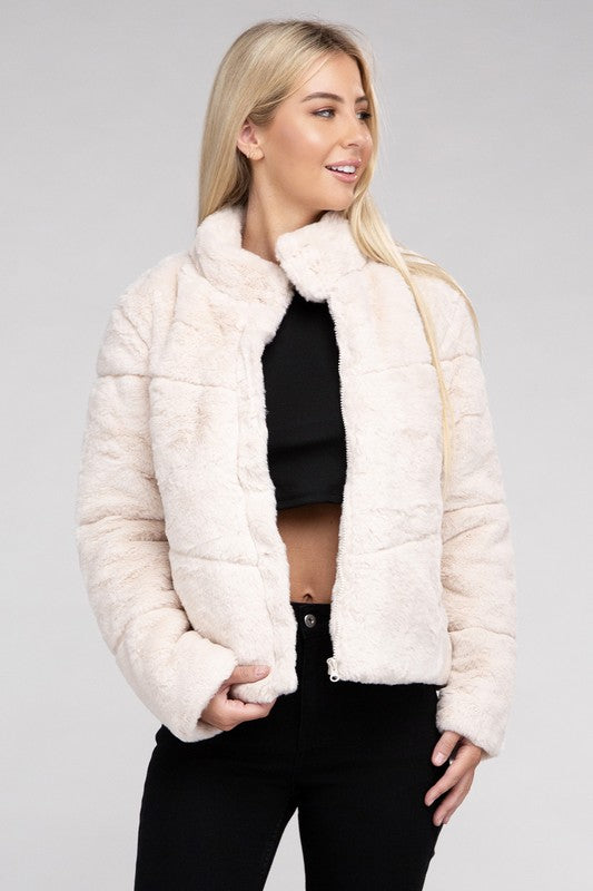 AMBIANCE APPAREL Fluffy Zip-Up Sweater Coat