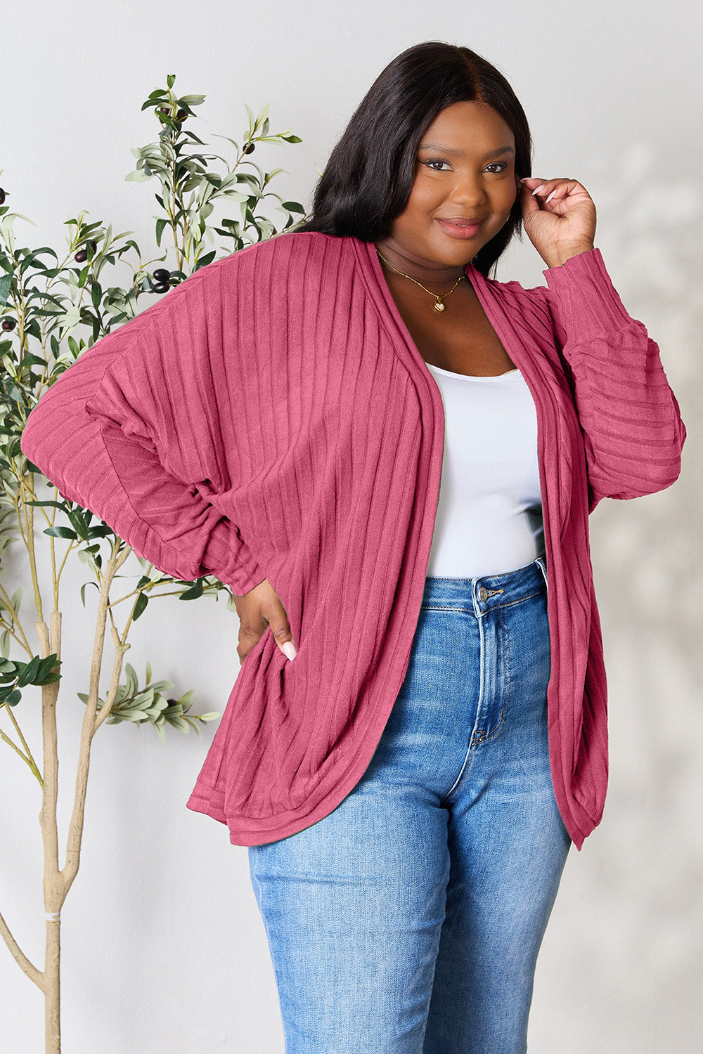 BASIC BAE Full Size Ribbed Cocoon Warm Cardigan