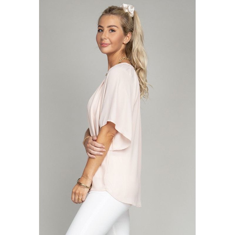 NUVI APPAREL Solid Notched Neck Casual Top