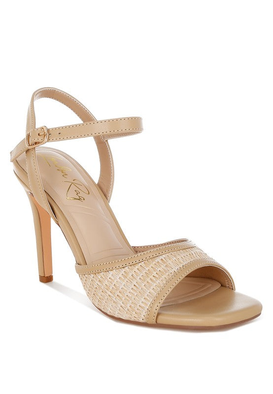 Vilasta Raffia Square Toe Stiletto Heels