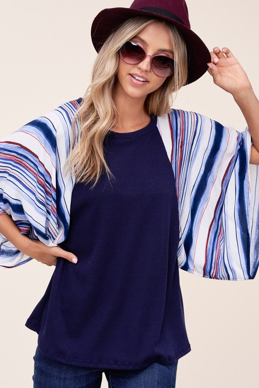 E LUNA Waffle Stipe Mix Kimono Top