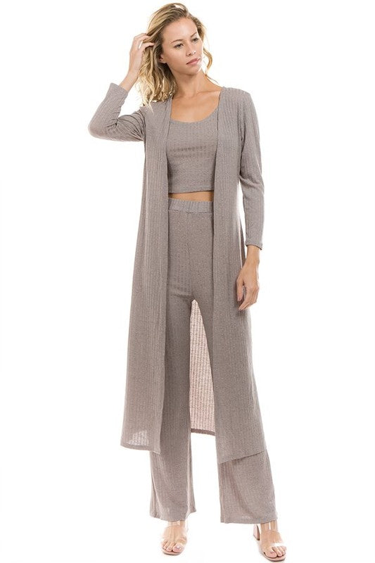 CLAUDE 3 Pieces Lightweight Knit Top, Cardigan & Pants Set