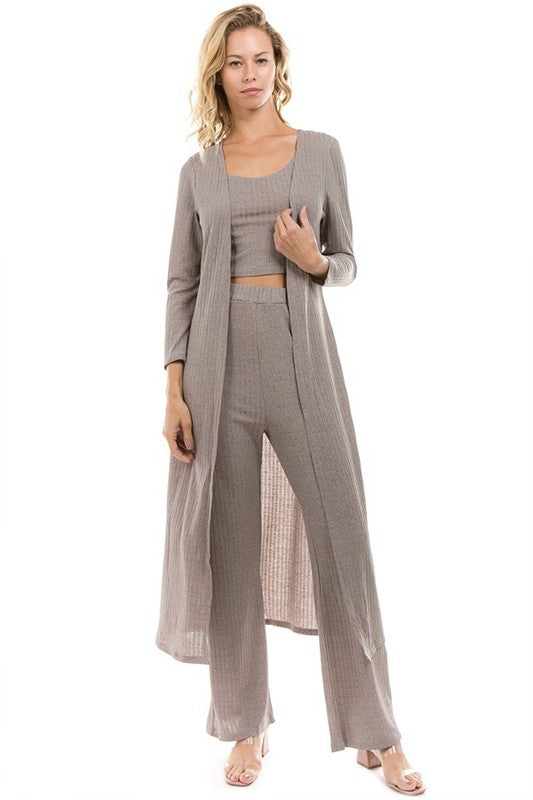 CLAUDE 3 Pieces Lightweight Knit Top, Cardigan & Pants Set