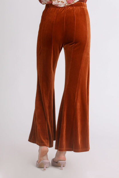 Umgee Women's Terracotta High Rise Elastic Waist Flare Pants