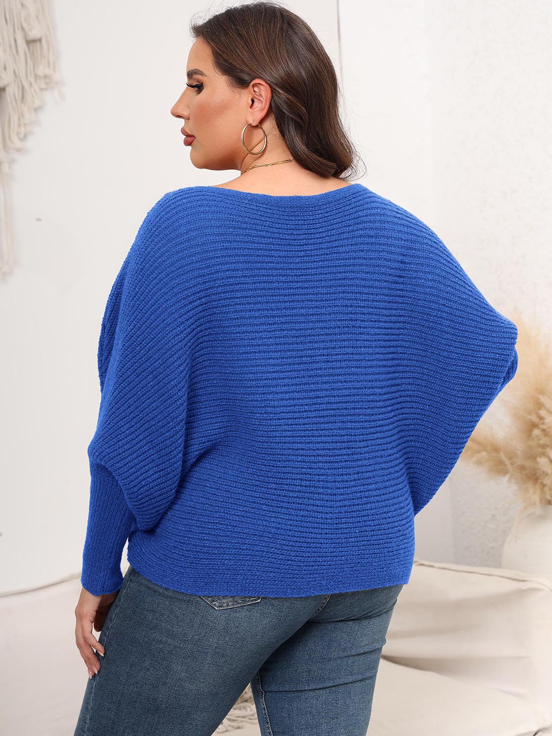 Full Size Boat Neck Batwing Sleeve Sweater-up to 3XL