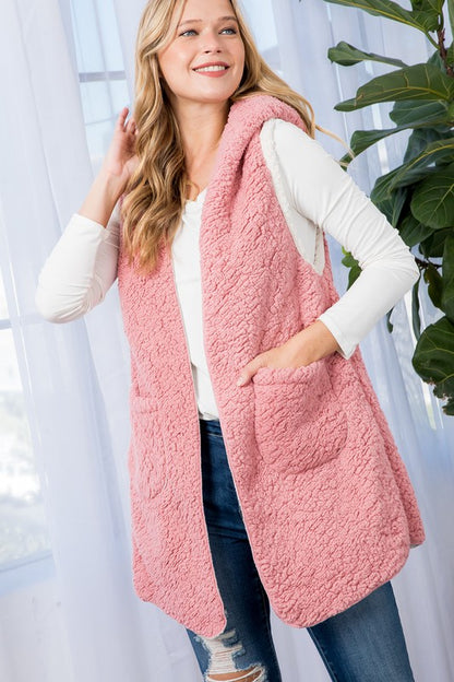 E LUNA Long Faux Fur Sherpa Fleece Vest