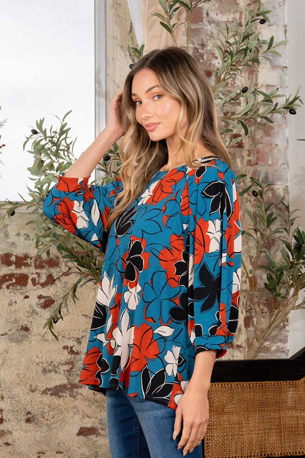 SEW IN LOVE Full Size Printed Boat Neck Blouse