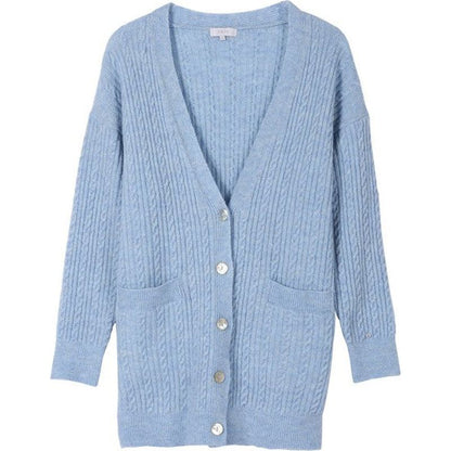 LILOU Light Blue Wool blended cable knitted cardigan