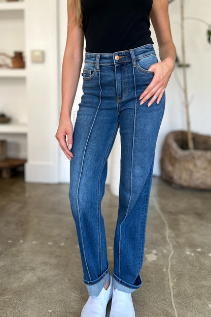 JUDY BLUE Full Size High Waist Front Seam Detail Straight Jeans