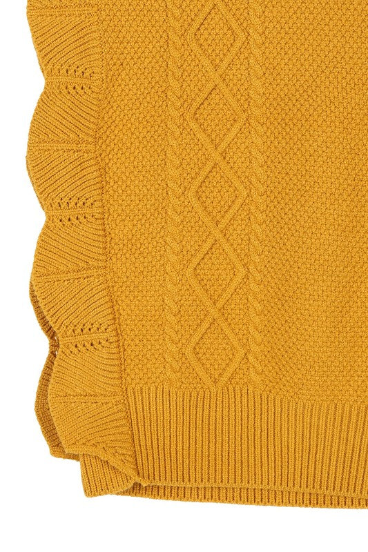 LILOU Mustard Ruffle Knit Sweater Vest