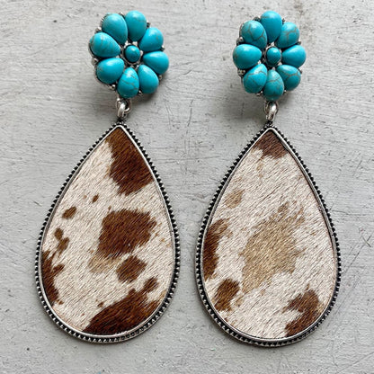 Turquoise Flower Teardrop Western Earrings