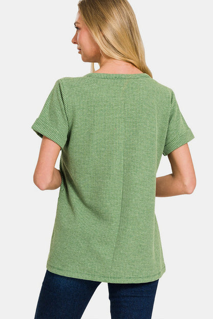 ZENANA Waffle Notched Short Sleeve T-Shirt