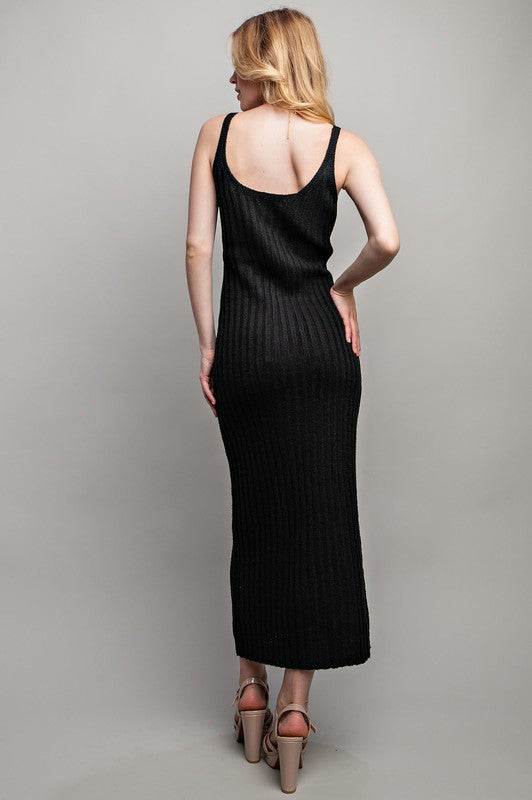 SWEET GENERIS U-Neckline Ribbed-Knit Maxi Dress