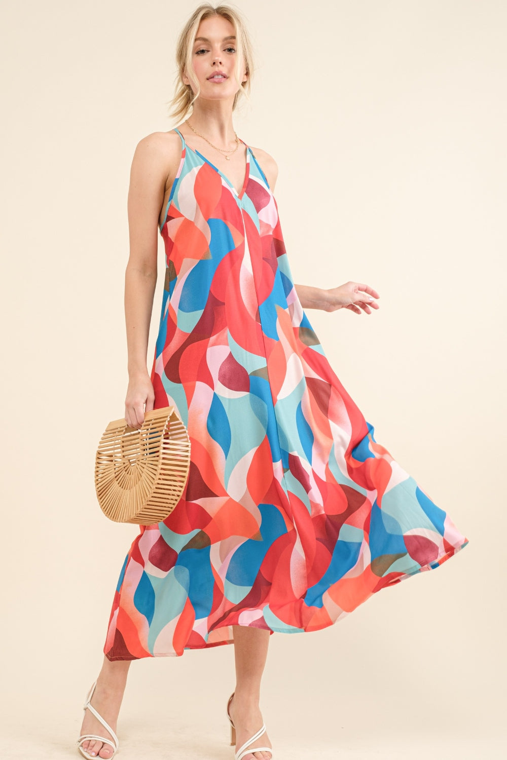 AND THE WHY Printed Crisscross Back Cami Dress