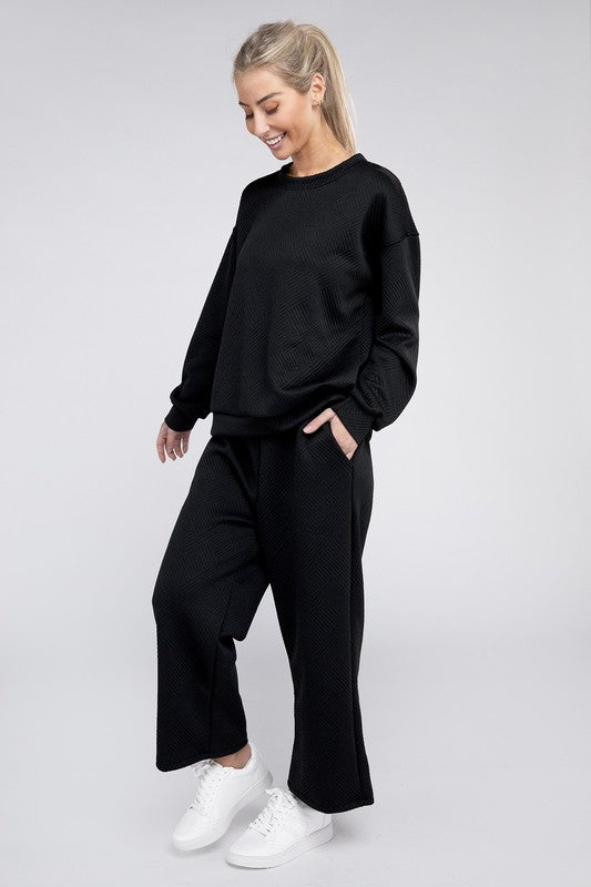 NUVI APPAREL Textured Fabric Top and Pants Casual Set