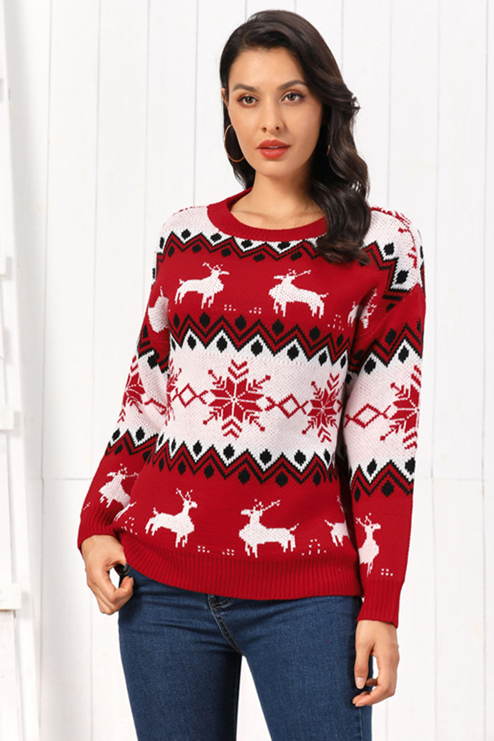 Traditional Reindeer Round Neck Christmas Sweater