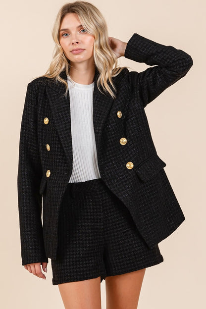 MITTOSHOP Women's Plaid Texture Double-Breasted Long Sleeve Blazer