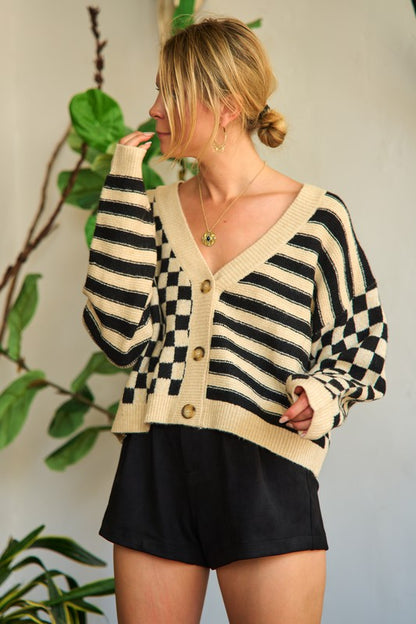 JADE by JANE Contrast pattern Cardigan Sweater