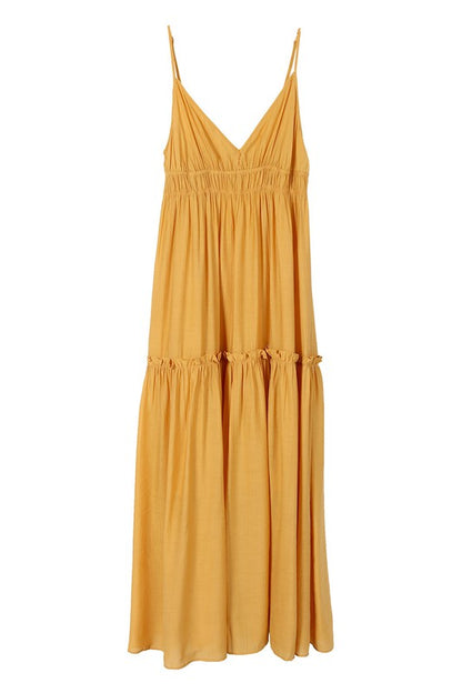 LILOU Casual Mustard Yellow Low Cut SL Tank Dress