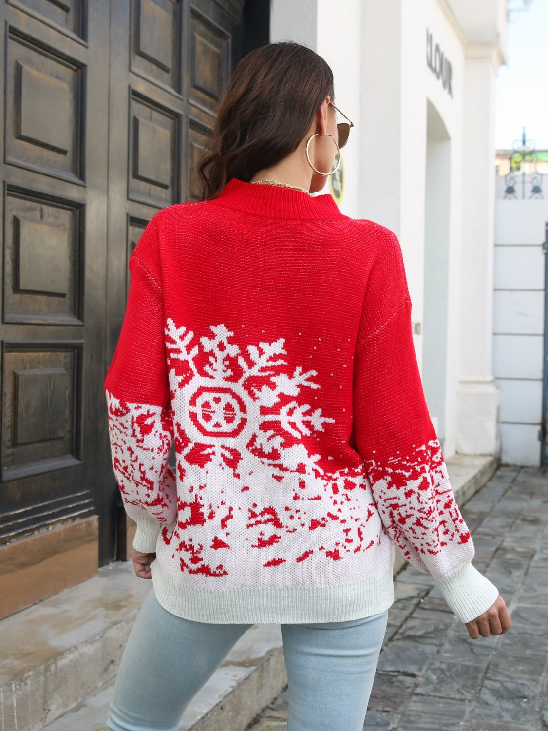 Snowflake Pattern Mock Neck Christmas Sweater