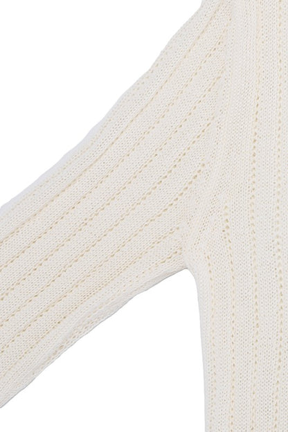 LILOU Ivory Variegated Rib V neck Sweater