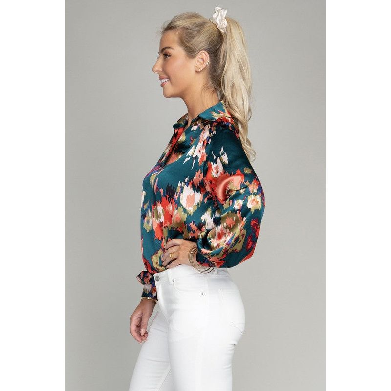 NUVI APPAREL Button-down Abstract Floral Blouse