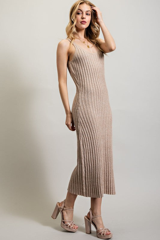 SWEET GENERIS U-Neckline Ribbed-Knit Maxi Dress