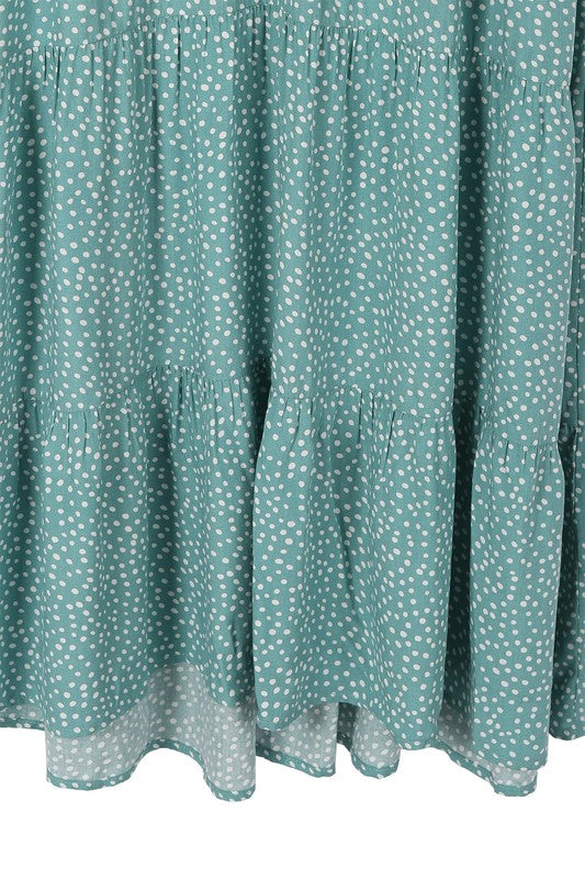 LILOU Green Polka Dot Dress with Small waist-illusion Side Tie