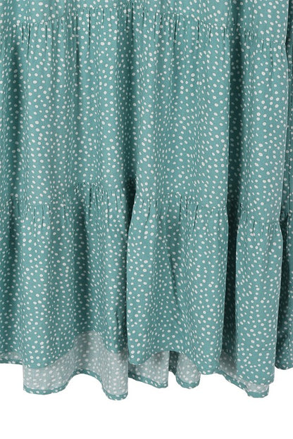 LILOU Green Polka Dot Dress with Small waist-illusion Side Tie