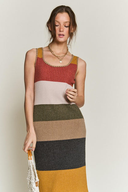 JADE by JANE Knit Color Block Pencil Tank Casual Dress