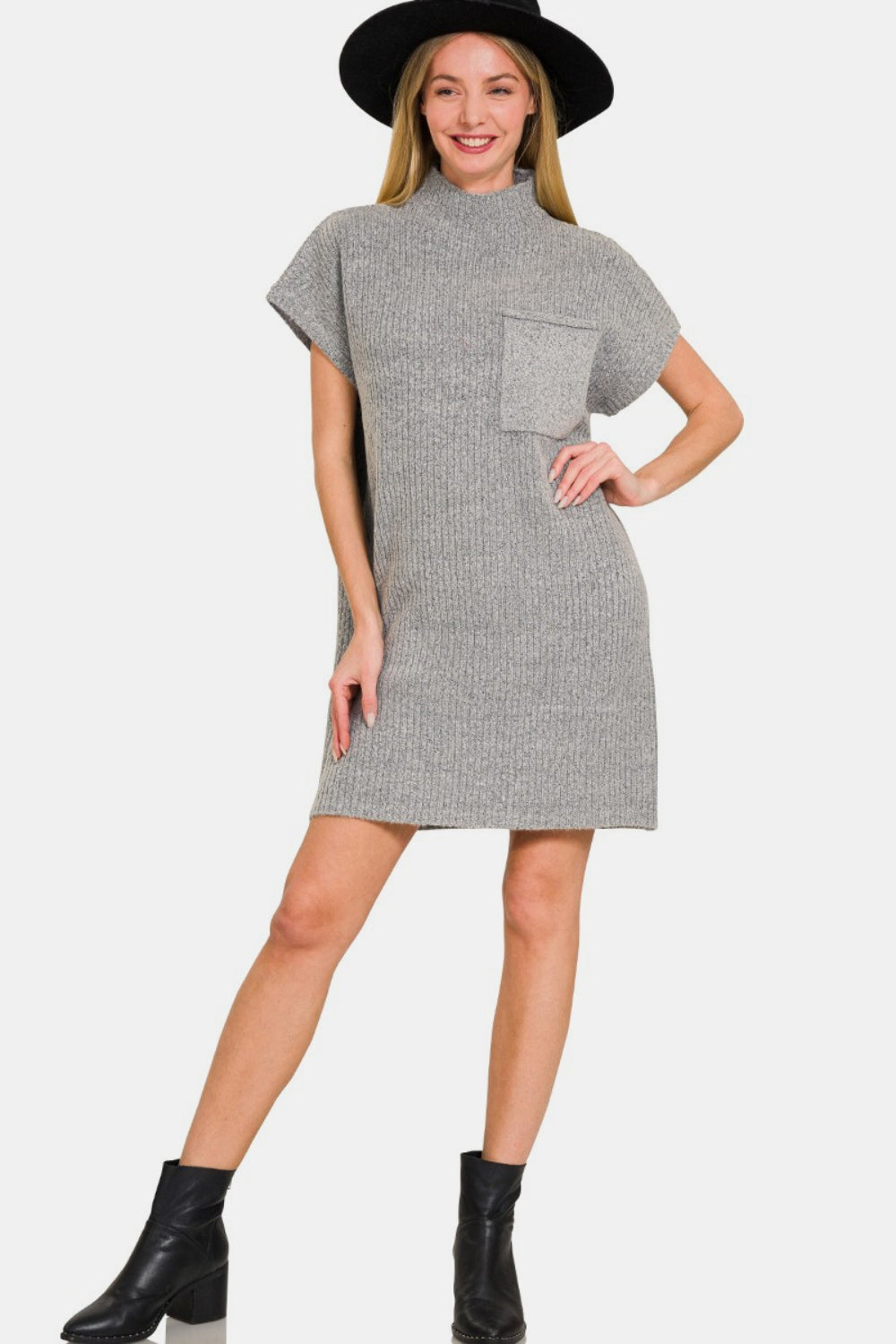 ZENANA Short Sleeve Sweater Mini Sweater Dress