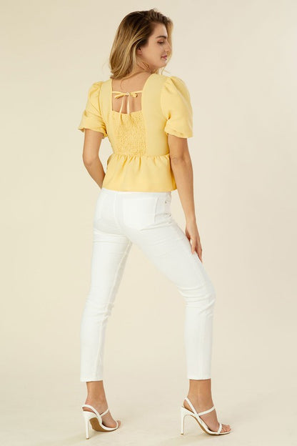 LILOU Bubbles sleeved blouse with peplum