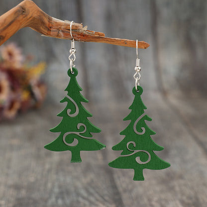 SP Green Christmas Tree Wooden Earrings