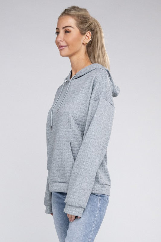 NUVI APPAREL Grey Textured Pocket Drawstring Hoodie