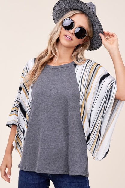 E LUNA Waffle Stipe Mix Kimono Top