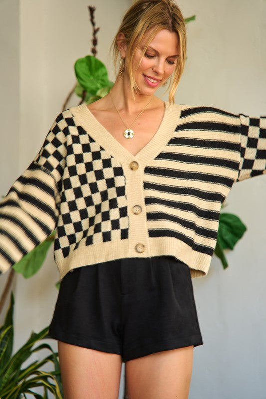 JADE by JANE Contrast pattern Cardigan Sweater