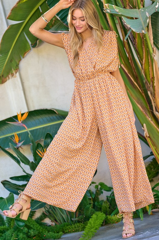 Printed V-Neck Sleeveless Jumpsuit