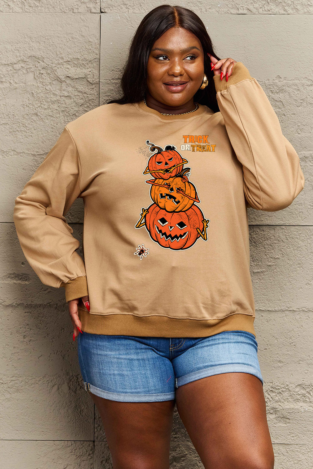 SIMPLY LOVE Full Size "TRICK OR TREAT" Graphic Sweatshirt