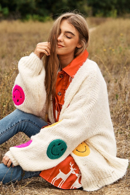 DAVI & DANI The Fuzzy Smile Long Bell Sleeve Knit Cardigan