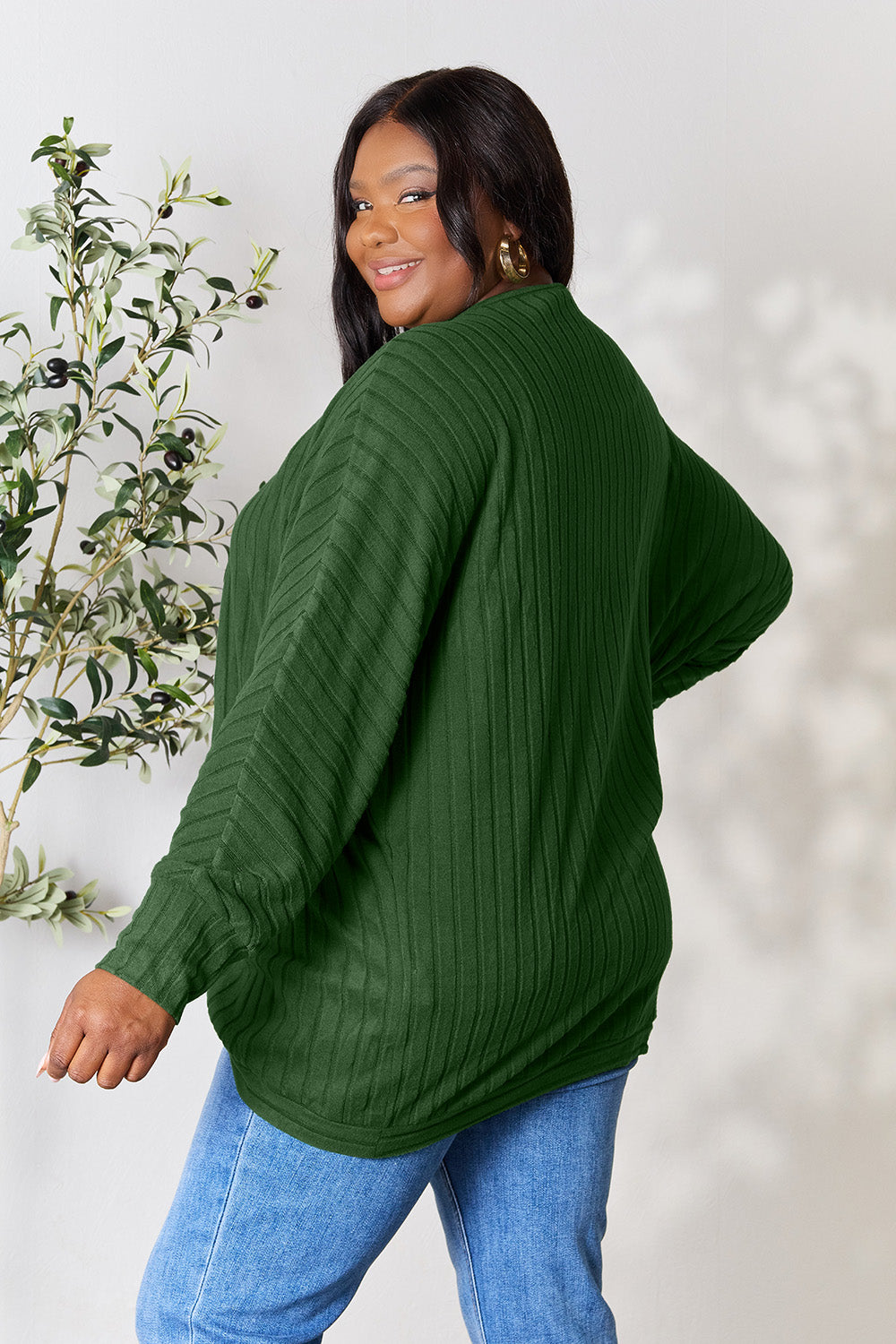 BASIC BAE Full Size Ribbed Cocoon Warm Cardigan