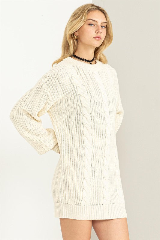 HYFVE Cable-Knit Ribbed Mini Sweater Dress