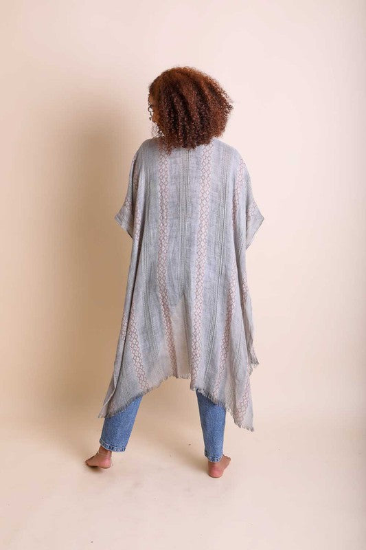 LETO Woven Long Line Tribal Kimono