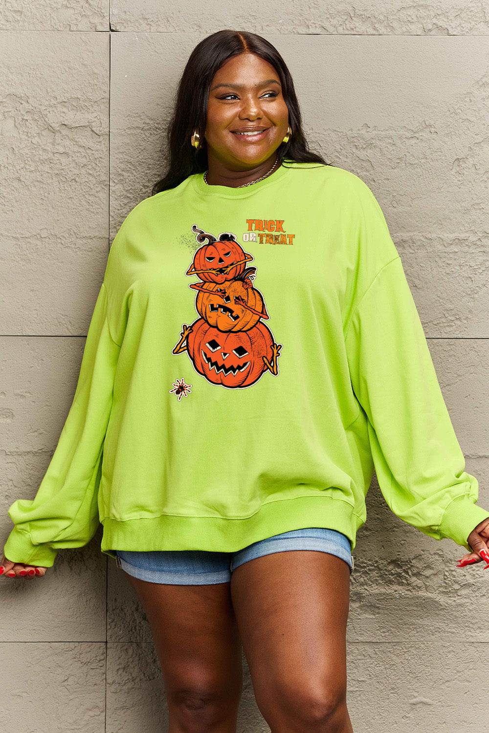 SIMPLY LOVE Full Size "TRICK OR TREAT" Graphic Sweatshirt