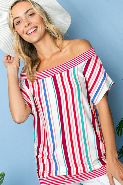 MULTI STRIPE OFF SHOULDER TOP