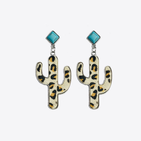 Turquoise Western Animal Cactus Earrings